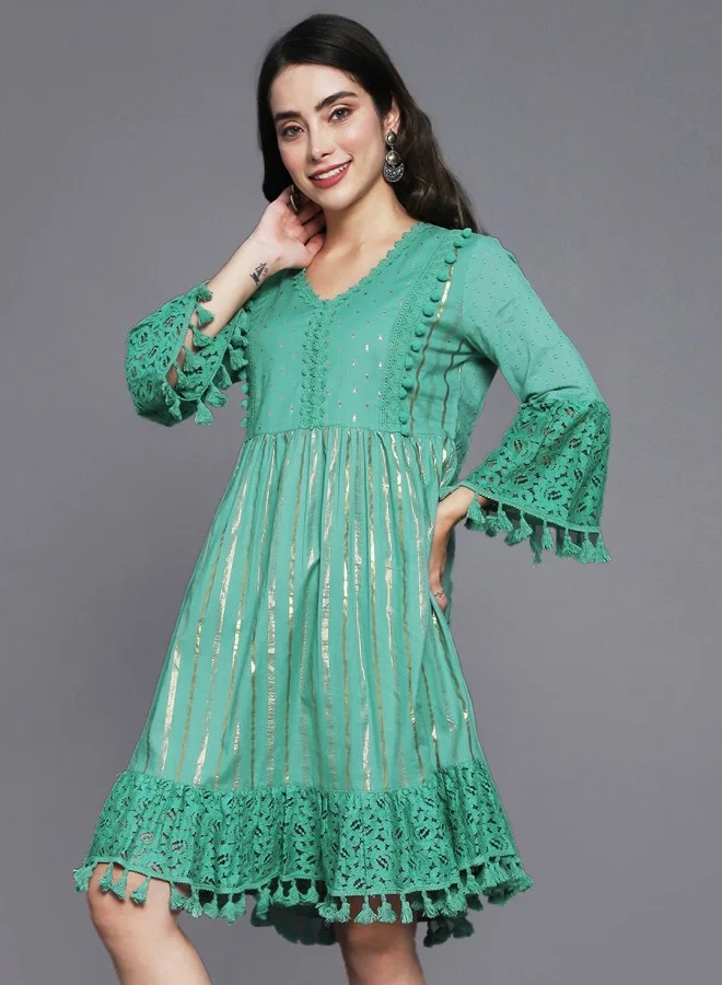 ISHIN Mint Tassel Dress