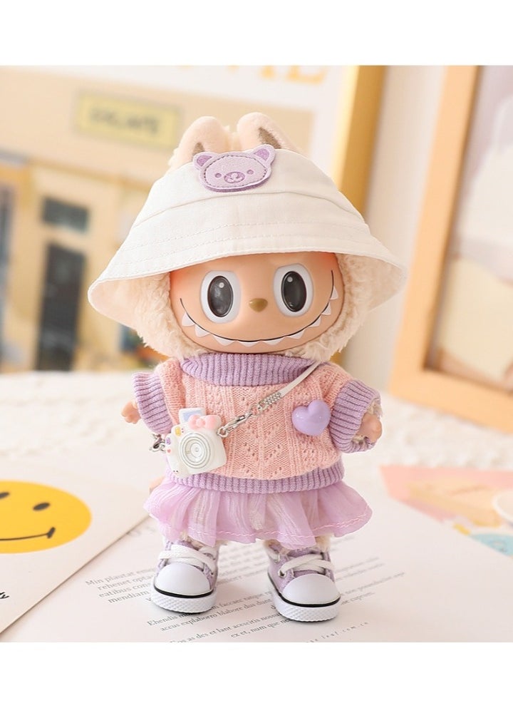 Labubu cloth (not inclued the doll) for labubu v2 labubu v1 labubu V3 6 in 1 set White Hat
