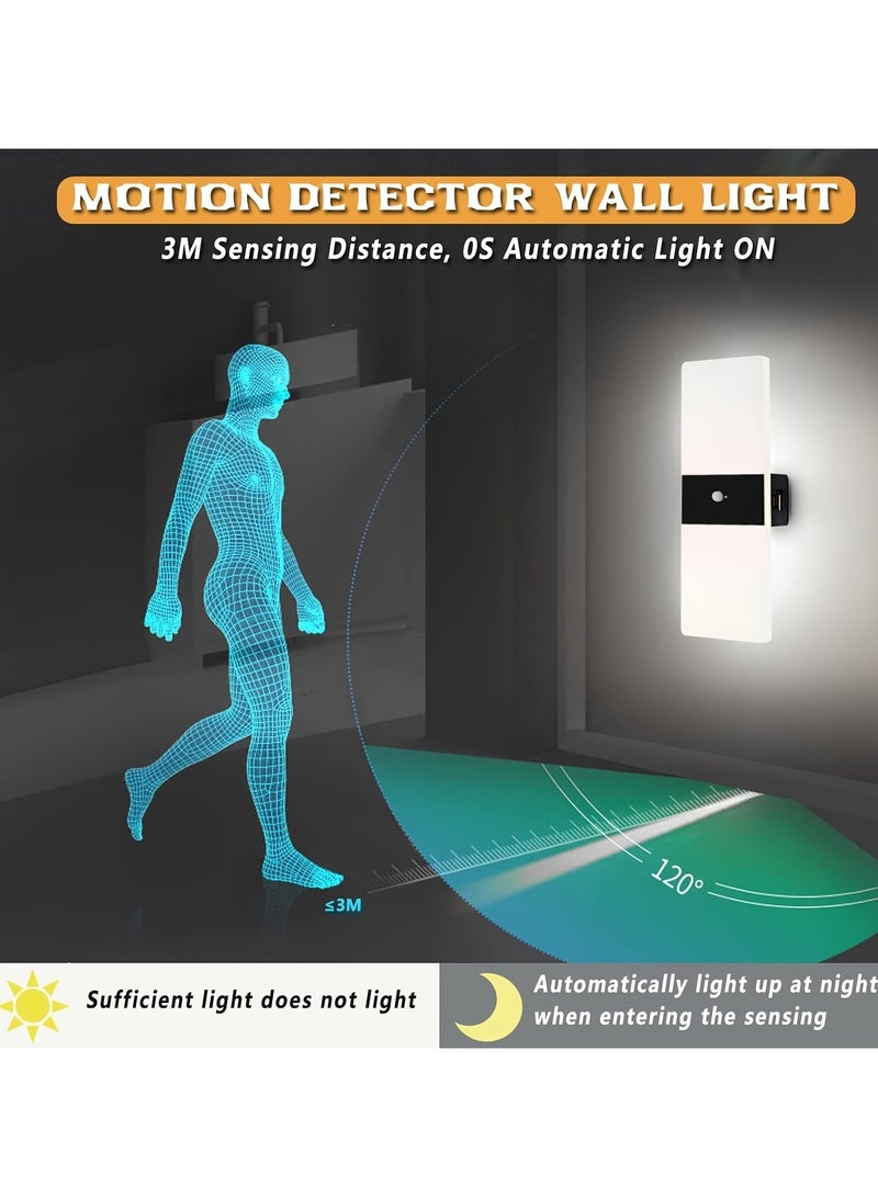 AROAQ 2PCS Motion Sensor Indoor Night Light USB Rechargeable Wall Lamp with Adjustable Brightness for Bedroom Hallway Bathroom Stairs - Image 2