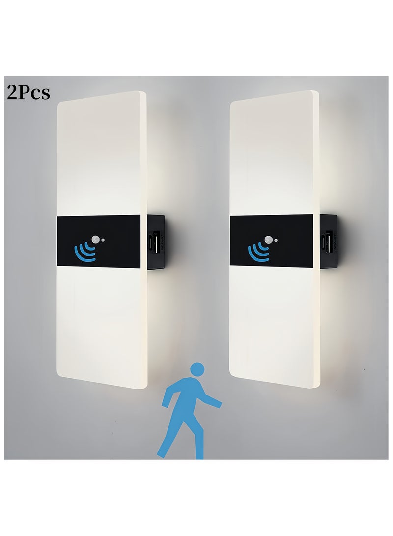 AROAQ 2PCS Motion Sensor Indoor Night Light USB Rechargeable Wall Lamp with Adjustable Brightness for Bedroom Hallway Bathroom Stairs - Image 1