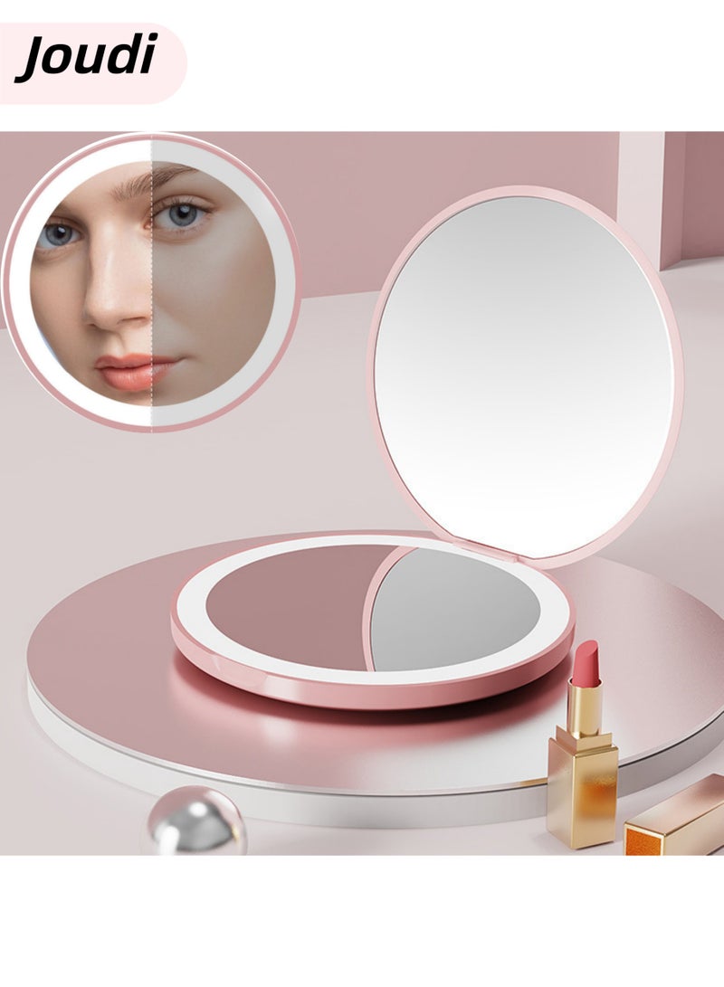 جودي مرآة مدمجة مع إضاءة، مرآة جيب LED بتكبير 1X/3X مع كابل بيانات USB، مرآة مكياج سفر بإضاءة LED - Image 1