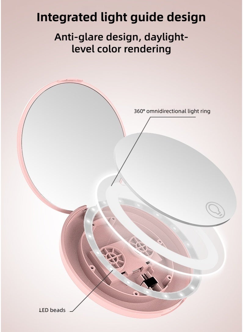 جودي مرآة مدمجة مع إضاءة، مرآة جيب LED بتكبير 1X/3X مع كابل بيانات USB، مرآة مكياج سفر بإضاءة LED - Image 2