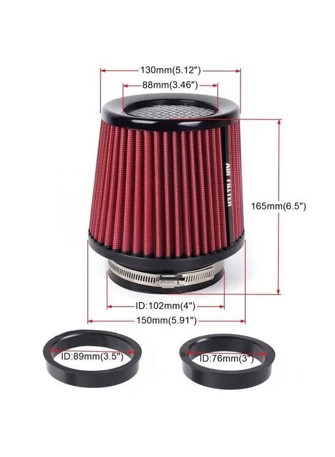 MIADILA 3" 3.5" 4" Inlet Cone Air Filter 76mm 89mm 102mm Car Replacement High Flow Performance Cold Air Intake (Red) - Image 5