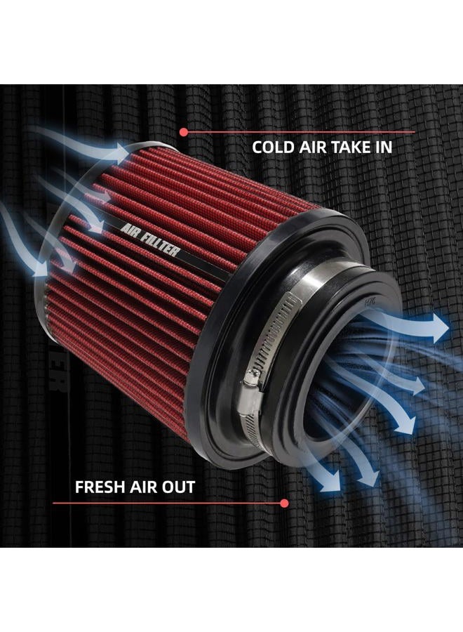 MIADILA 3" 3.5" 4" Inlet Cone Air Filter 76mm 89mm 102mm Car Replacement High Flow Performance Cold Air Intake (Red) - Image 4