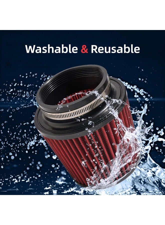 MIADILA 3" 3.5" 4" Inlet Cone Air Filter 76mm 89mm 102mm Car Replacement High Flow Performance Cold Air Intake (Red) - Image 3