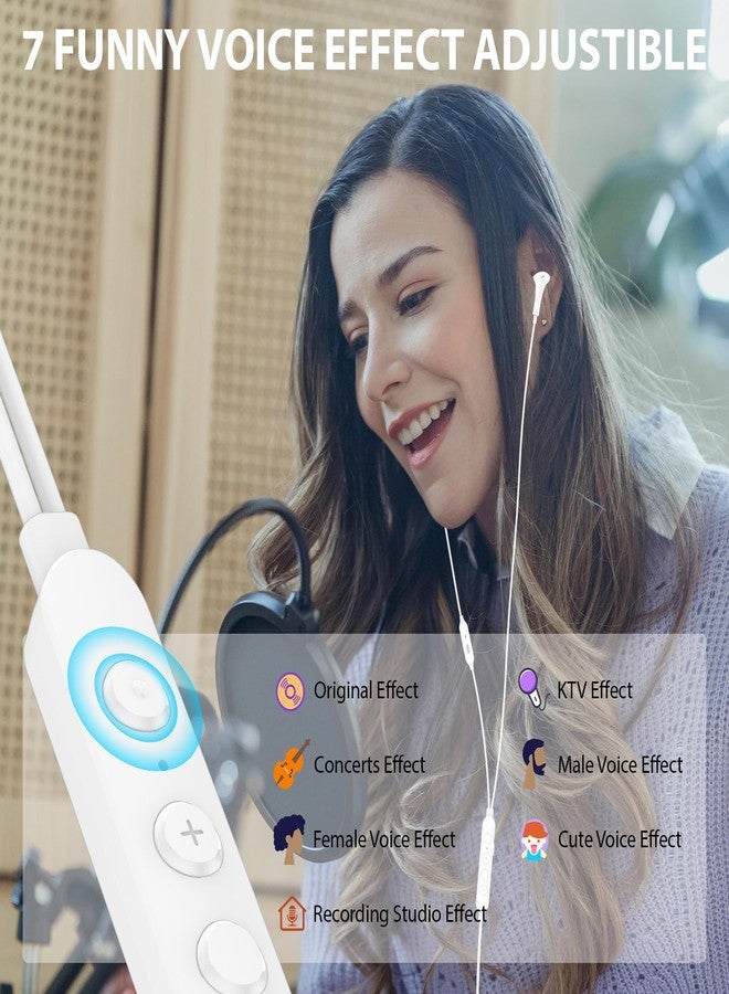 ASKUBSKU سماعة رأس USB-C، سماعات أذن سلكية لتغيير الصوت، متوافقة مع هواتف جوجل بكسل 10 و9 و8 و7، سماعة كاريوكي من النوع C مع حافظة ميكروفون، صوت جهير عميق، عزل الضوضاء، متوافقة مع هواتف آيفون 17 إير و16 و15 برو ماكس بلس وجالاكسي S25 ألترا وS24، لون أبيض - Image 3