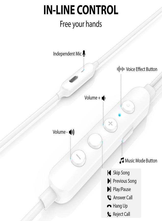 ASKUBSKU سماعة رأس USB-C، سماعات أذن سلكية لتغيير الصوت، متوافقة مع هواتف جوجل بكسل 10 و9 و8 و7، سماعة كاريوكي من النوع C مع حافظة ميكروفون، صوت جهير عميق، عزل الضوضاء، متوافقة مع هواتف آيفون 17 إير و16 و15 برو ماكس بلس وجالاكسي S25 ألترا وS24، لون أبيض - Image 4