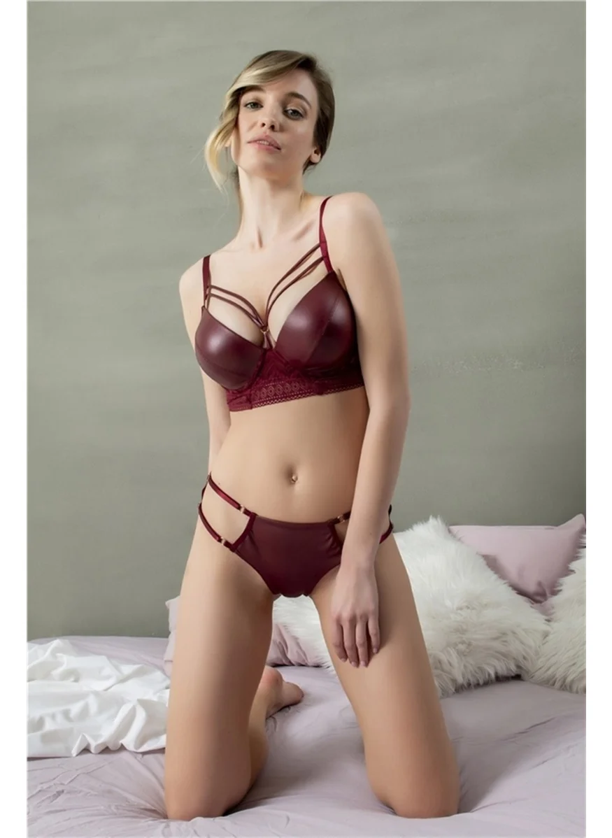 Magic Form 4748 Women's Burgundy Leather Zigzag Lace Bra