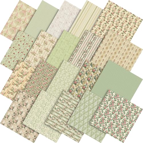 Tudomro 60 Pcs Vintage Floral Fabric Squares 10 x 10 Inch Cotton Cottagecore Rose Quilting Fabric Bundles Sage Green Pink Spring Fat Quarter Printed Cloth Quilt Patchwork Material for Sewing DIY Craft - Image 1