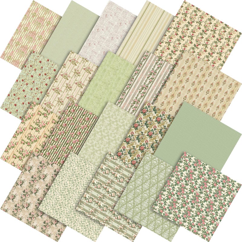 Tudomro 60 Pcs Vintage Floral Fabric Squares 10 x 10 Inch Cotton Cottagecore Rose Quilting Fabric Bundles Sage Green Pink Spring Fat Quarter Printed Cloth Quilt Patchwork Material for Sewing DIY Craft - Image 2