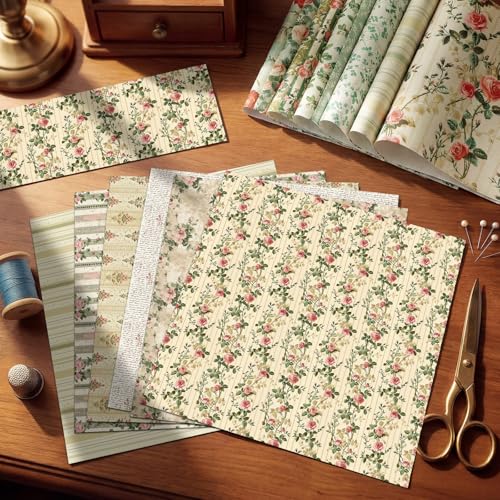 Tudomro 60 Pcs Vintage Floral Fabric Squares 10 x 10 Inch Cotton Cottagecore Rose Quilting Fabric Bundles Sage Green Pink Spring Fat Quarter Printed Cloth Quilt Patchwork Material for Sewing DIY Craft - Image 3