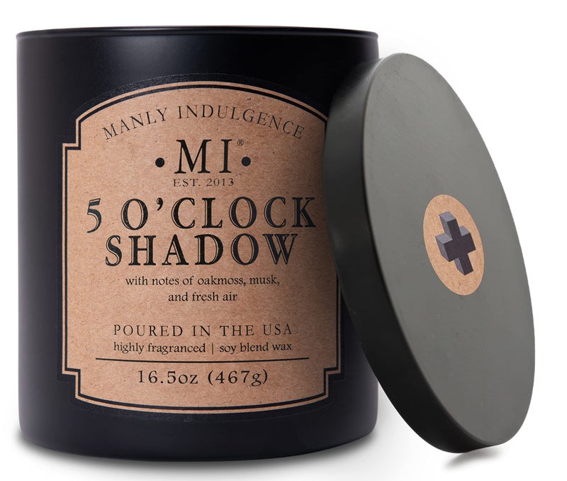 شمعة عطرية للرجال 5 OClock Shadow من مانلي إندولجنس 165 أونصة 2 فتيل 2X عطر مكثف أوك موس مسك هواء نقي حتى 60 ساعة احتراق شمع صويا مصبوب في الولايات المتحدة سوداء