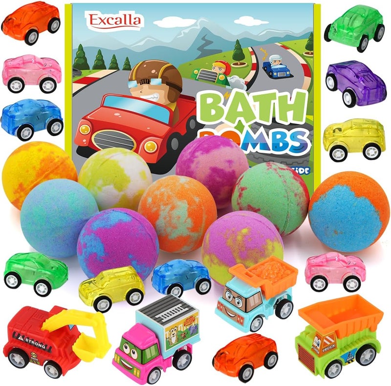 Bath Bombs for Kids with Toys Inside 9 Pack Handmde Bath Bombs Set with PullBack Cars Inside Rich Foam Color Bubble Set Boys Girls for Skin Moisturizing