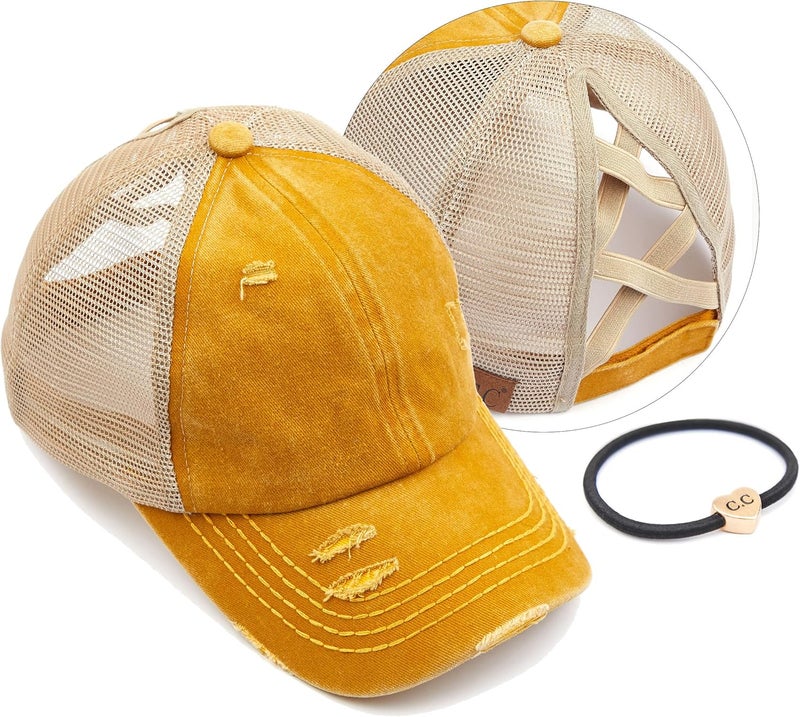 Cc Ponycap Messy High Bun Ponytail Adjustable Glitter Mesh Trucker Baseball Cap - Image 1
