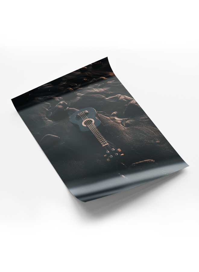 لوحة بوستر ديكور لوحة بدون فريم مع أربع قطع منفصلة من اللاصق ذو الوجهين تصميم الغيتار في الرمال غرفة النوم غرفة المعيشة وديكور المكتب - Image 1