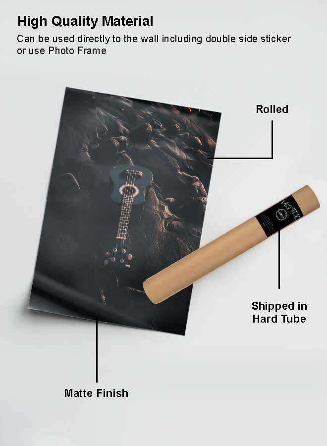 لوحة بوستر ديكور لوحة بدون فريم مع أربع قطع منفصلة من اللاصق ذو الوجهين تصميم الغيتار في الرمال غرفة النوم غرفة المعيشة وديكور المكتب - Image 2