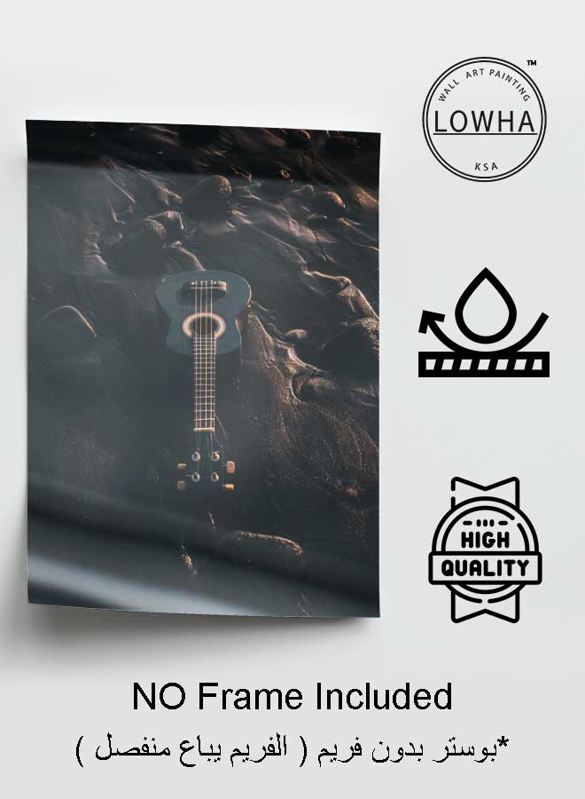 لوحة بوستر ديكور لوحة بدون فريم مع أربع قطع منفصلة من اللاصق ذو الوجهين تصميم الغيتار في الرمال غرفة النوم غرفة المعيشة وديكور المكتب - Image 3