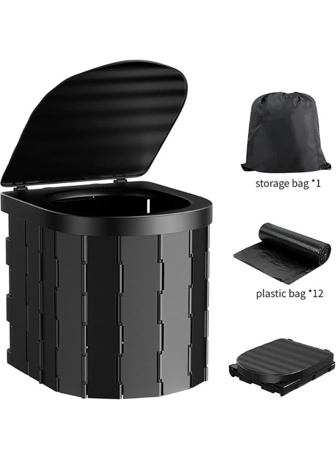 Portable Toilet for Camping, Folding Potty for Adults & Kids, Foldable Potty & Outdoor Emergency Sanitation Products, Porta Potty Travel Toilet Commode Bucket Toilet for Camping Travel Hiking Beach and Car (Black) - Image 1