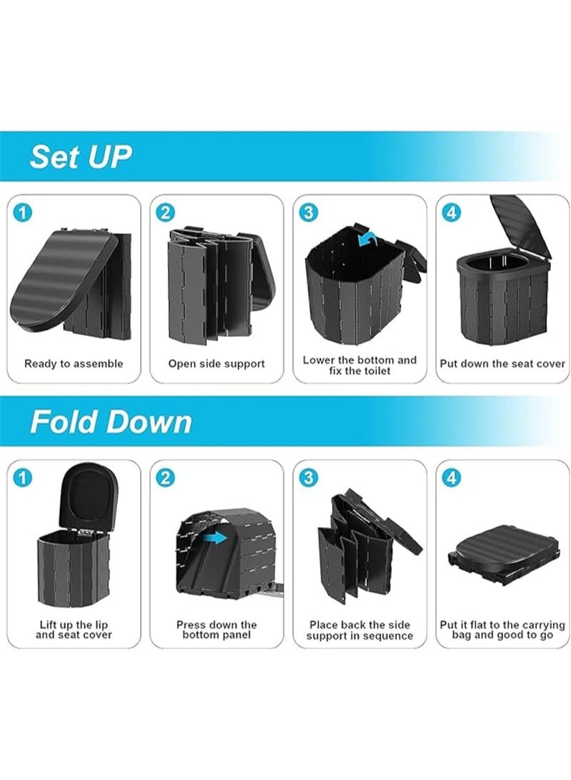 Portable Toilet for Camping, Folding Potty for Adults & Kids, Foldable Potty & Outdoor Emergency Sanitation Products, Porta Potty Travel Toilet Commode Bucket Toilet for Camping Travel Hiking Beach and Car (Black) - Image 4