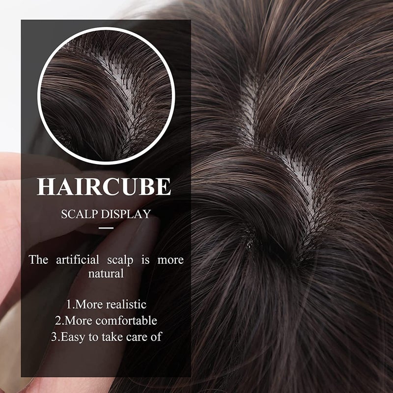 Haircube هايركيوب - باروكات سوداء للنساء، طويلة بطبقات سوداء مع خصلات بلوند مميزة مع غرة، باروكات من ألياف صناعية مقاومة للحرارة (pelucas de cabello natural) - Image 3