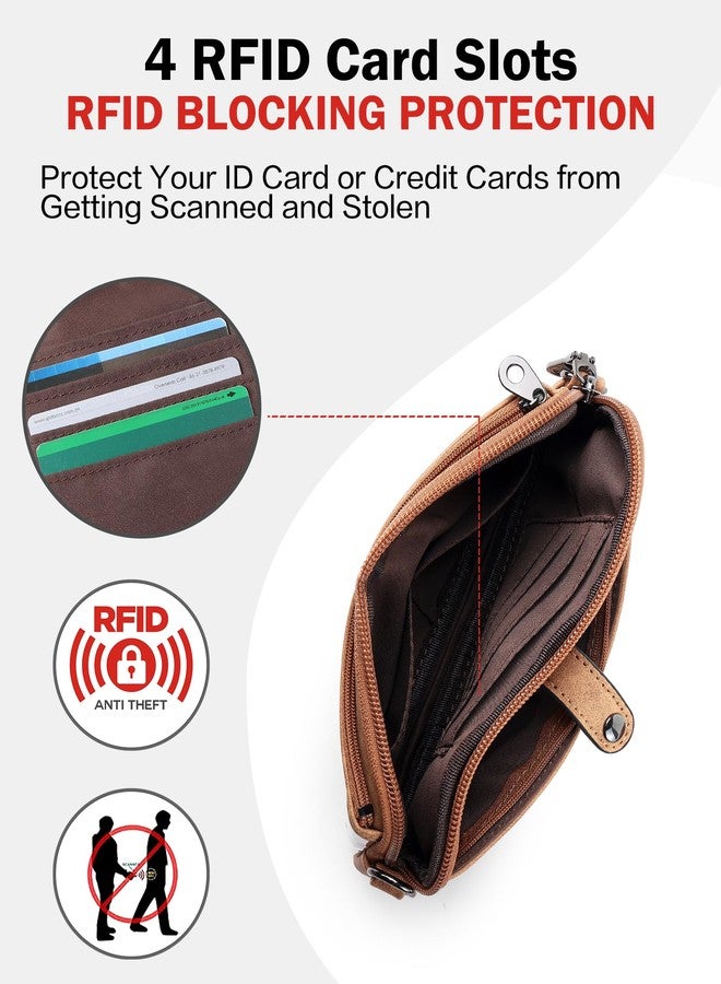 FADEON Slim Wristlet Wallets for Women, Designer Leather RFID Wallet with 3 Zipper Purse for Travel, Camel Brown Nubuck Style - Image 5