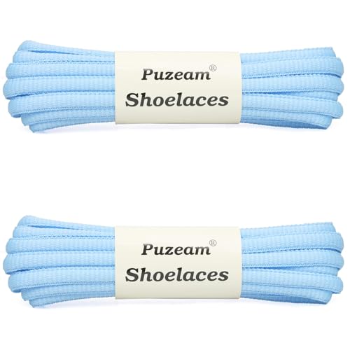 Puzeam 2 Pairs Oval Athletic Shoelaces 33 Colors 1/4" Half Round Shoe Laces for Sneakers - Light Blue 80 - Image 2