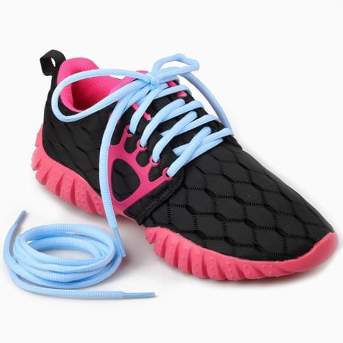 Puzeam 2 Pairs Oval Athletic Shoelaces 33 Colors 1/4" Half Round Shoe Laces for Sneakers - Light Blue 80 - Image 3