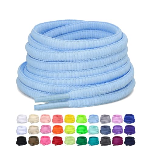 Puzeam 2 Pairs Oval Athletic Shoelaces 33 Colors 1/4" Half Round Shoe Laces for Sneakers - Light Blue 80 - Image 1