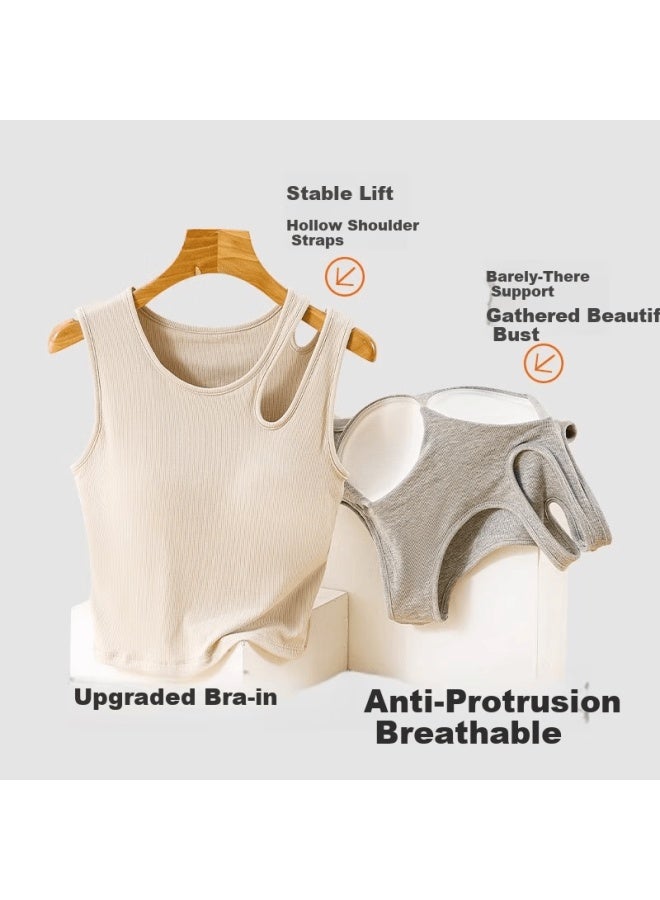 Don't speak Bieyu Hollow Out Camisole With Chest Pad Summer Wear No Bra Integrated Niche Sleeveless Halter Top Yellow S - Image 2