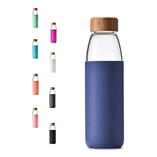 veegoal 18 Oz Borosilicate Glass Water Bottles with Bamboo Lid, BPA-FREE, Non-Slip Silicone Sleeve, and Stainless Steel Leak Proof Lid - Reusable Glass Bottle for Men and Women - Image 1