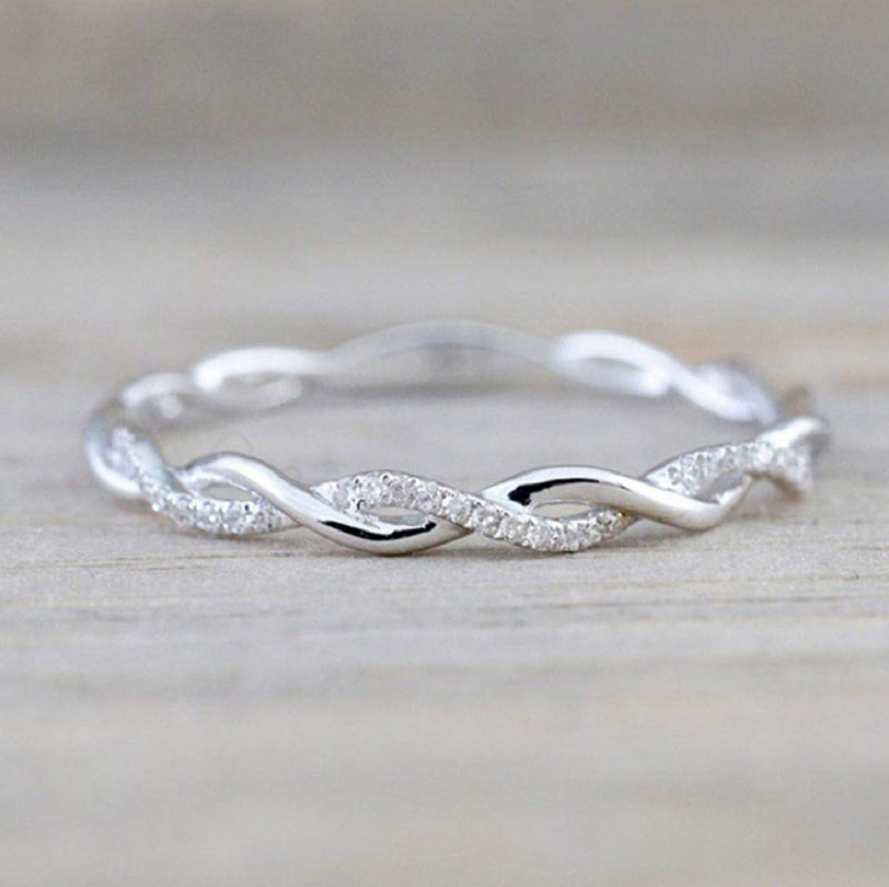 Yuren Twist Ring for Women Fashion 925 sterling silver Stack Twisted Ring Cubic Zirconia Diamond Ring Wedding Party Women Jewelry Size 6-10 (Size 6) - Image 2