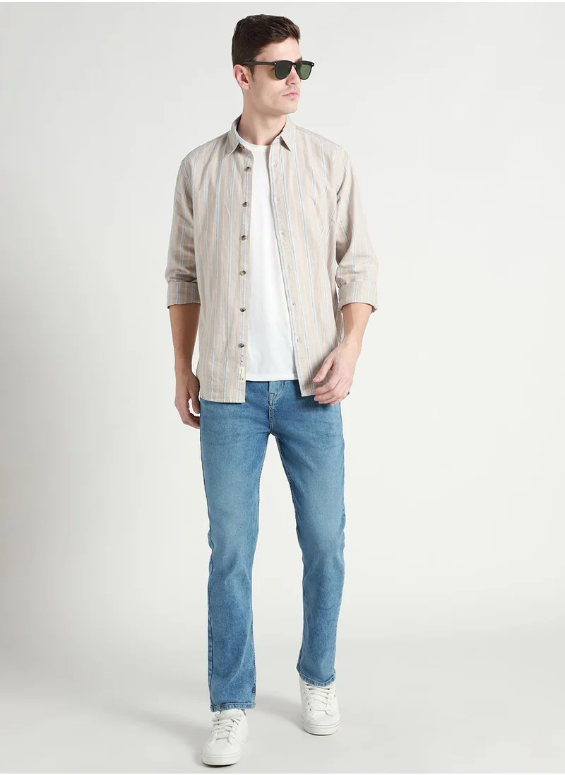 دينيس لينغو Men's Medium Blue 100% Cotton Solid Full Length Straight Fit Jeans
