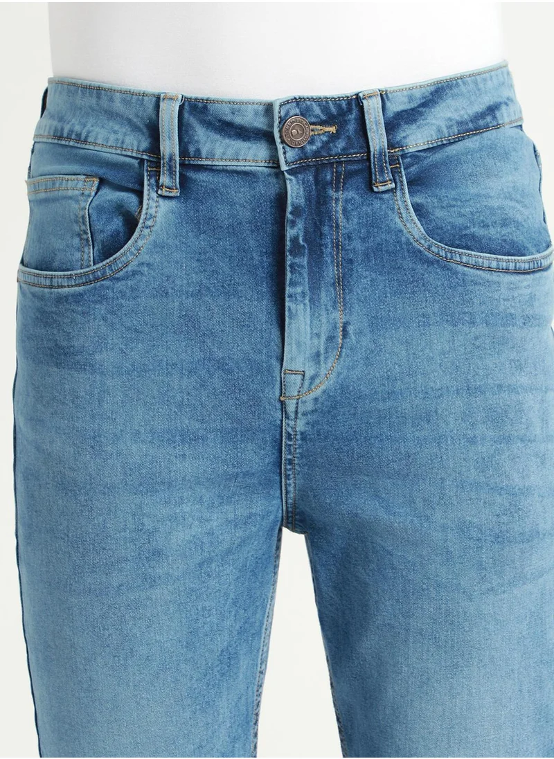 دينيس لينغو Men's Medium Blue 100% Cotton Solid Full Length Straight Fit Jeans