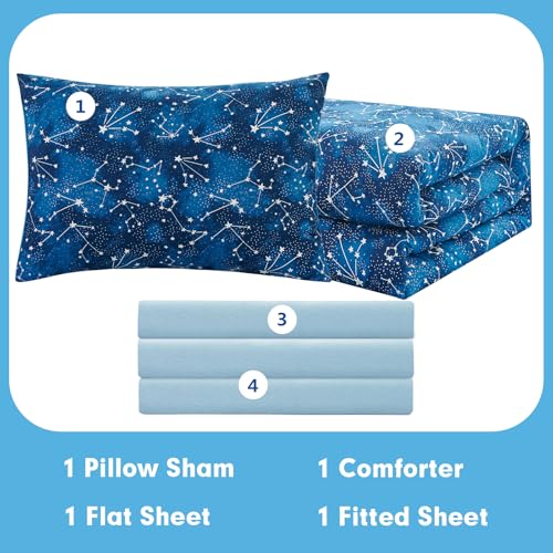 Cokouchyi Twin Comforter Sets for Boys Girls, Glow in The Dark Kids Bedding Sets, 4 Pcs Twin Bed in a Bag with Comforter, Sheets, Pillow Sham, Galaxy - Image 4