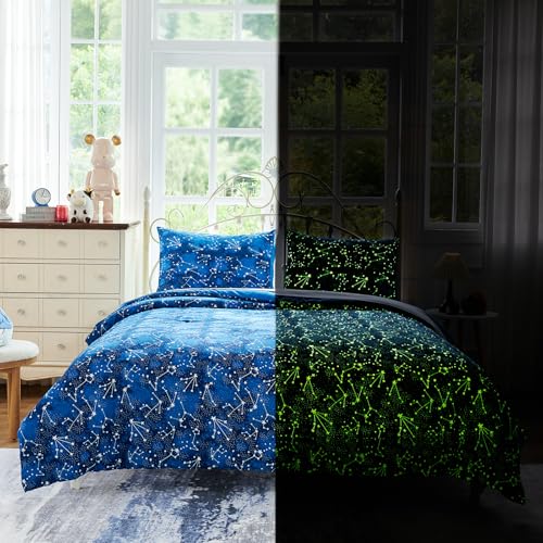 Cokouchyi Twin Comforter Sets for Boys Girls, Glow in The Dark Kids Bedding Sets, 4 Pcs Twin Bed in a Bag with Comforter, Sheets, Pillow Sham, Galaxy - Image 1