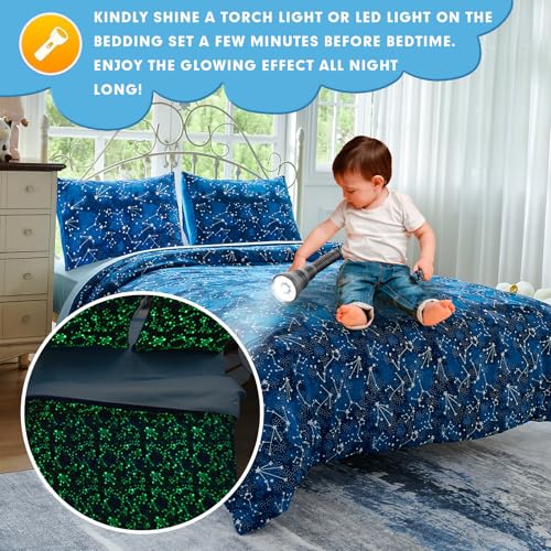 Cokouchyi Twin Comforter Sets for Boys Girls, Glow in The Dark Kids Bedding Sets, 4 Pcs Twin Bed in a Bag with Comforter, Sheets, Pillow Sham, Galaxy - Image 2