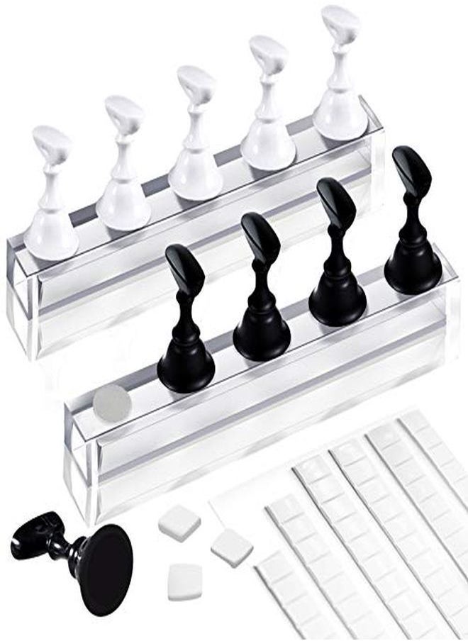 Kalolary 2 Sets Acrylic Nail Art Holder Practice Display Stand With 102Pcs White Reusable Adhesive Putty, Magnetic Nail Art Tips Holders Training Diy Display Practice Stands(Black And White)  - Image 1