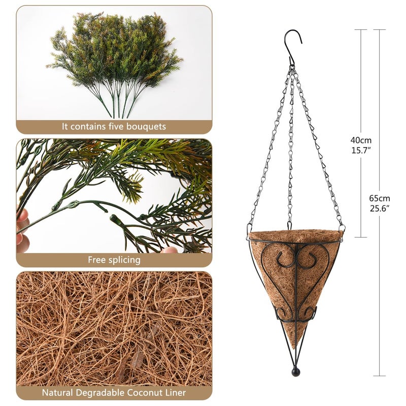 ZFProcess Artificial Faux Hanging Plants Basket for Spring Outdoor Decoration, Fake Seaweed Plant UV Resistant Look Real for Outside Porch Home Patio Balcony Yard(Brownish Green) - Image 2