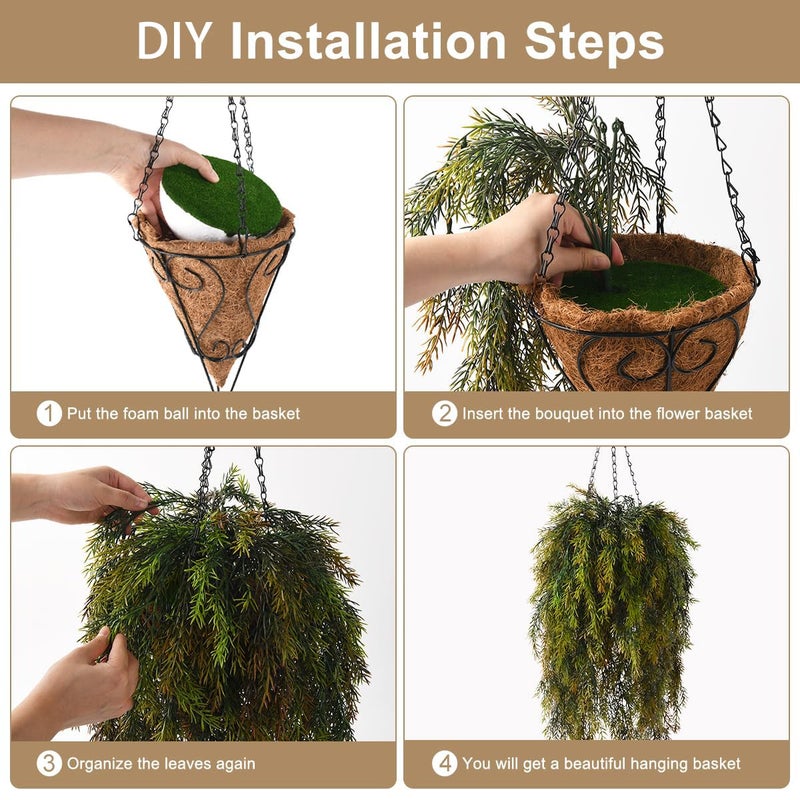 ZFProcess Artificial Faux Hanging Plants Basket for Spring Outdoor Decoration, Fake Seaweed Plant UV Resistant Look Real for Outside Porch Home Patio Balcony Yard(Brownish Green) - Image 3