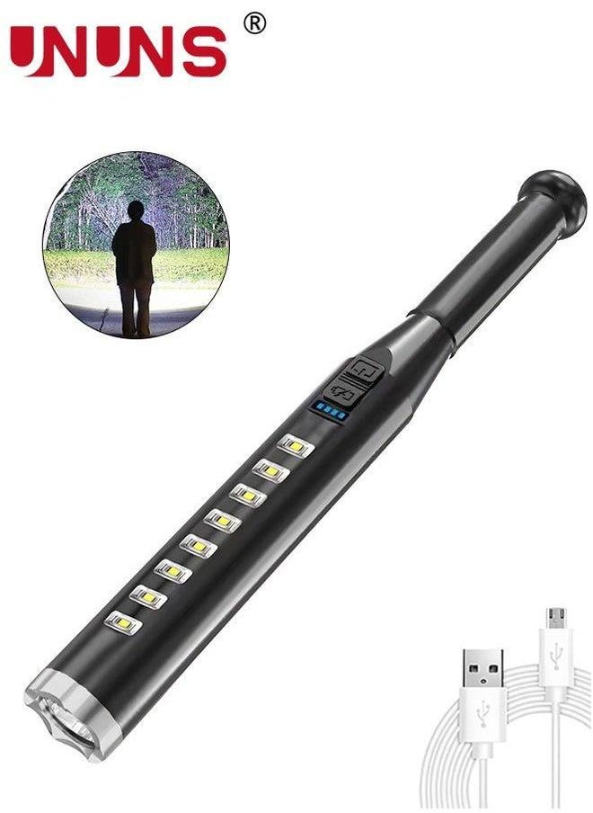UNUNS Handheld Flashlights,USB Rechargeable LED Flashlights,High Lumens COB Light,Non-Slip Flashlight,Outdoor Tactical Flashlight,3 Modes Adjustable Zoomable,Emergency Waterproof Flashlight,Silver  - Image 1