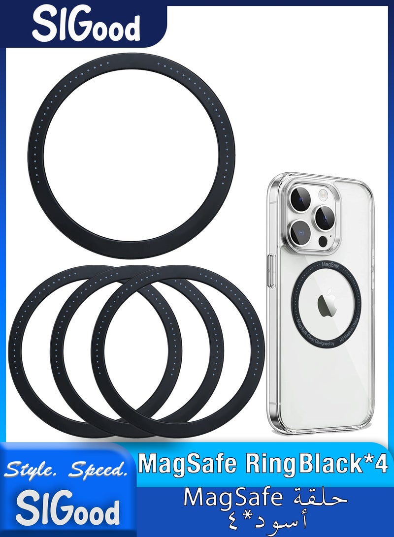 SIGood Universal Metal Ring Sticker for Magnetic Charger Compatible with iPhone/Samsung/Android All Cellphones, Magnetic Mount/Phone Holder Conversion Accessories, 4Pcs, Black - Image 1