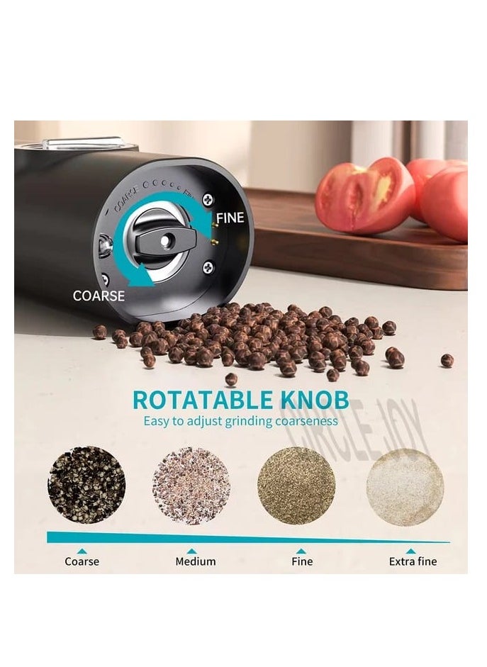 بيوينتي Liying Rechargeable Electric Salt and Pepper Mills Set with Storage Base, Adjustable Coarseness, 16.3cm Height, Black  - Image 5