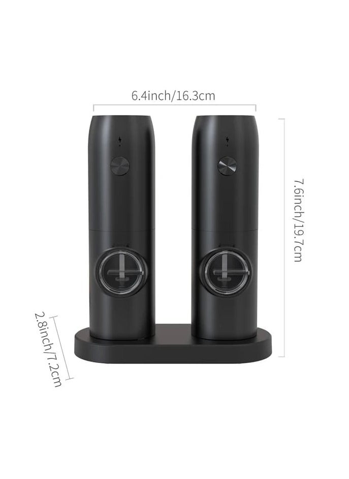 بيوينتي Liying Rechargeable Electric Salt and Pepper Mills Set with Storage Base, Adjustable Coarseness, 16.3cm Height, Black  - Image 2