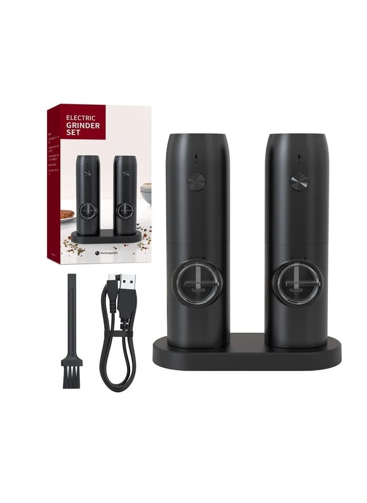 بيوينتي Liying Rechargeable Electric Salt and Pepper Mills Set with Storage Base, Adjustable Coarseness, 16.3cm Height, Black  - Image 1