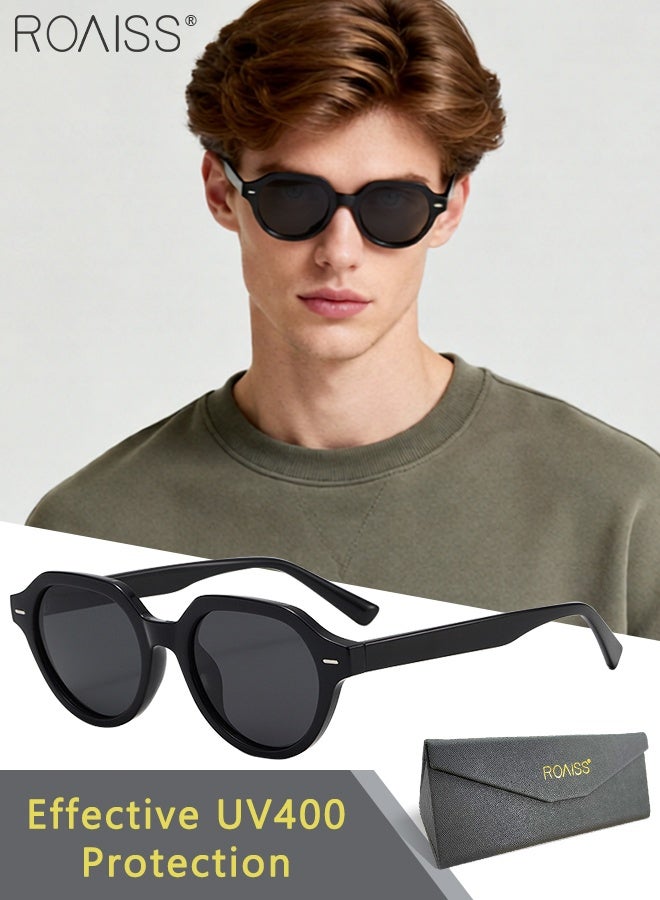 رويس نظارات شمسية دائرية مستقطبة للرجال والنساء، نظارات شمسية للحماية من الأشعة فوق البنفسجية 400 بإطار أسود من البولي كربونات، نظارات شمسية عصرية مضادة للتوهج للقيادة وصيد الأسماك والسفر - Image 1