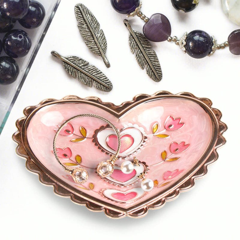 LASODY Rose Heart Jewelry Tray Ring Dish Ring Holder Display Organizer -Keepsake Box for Women - Image 5