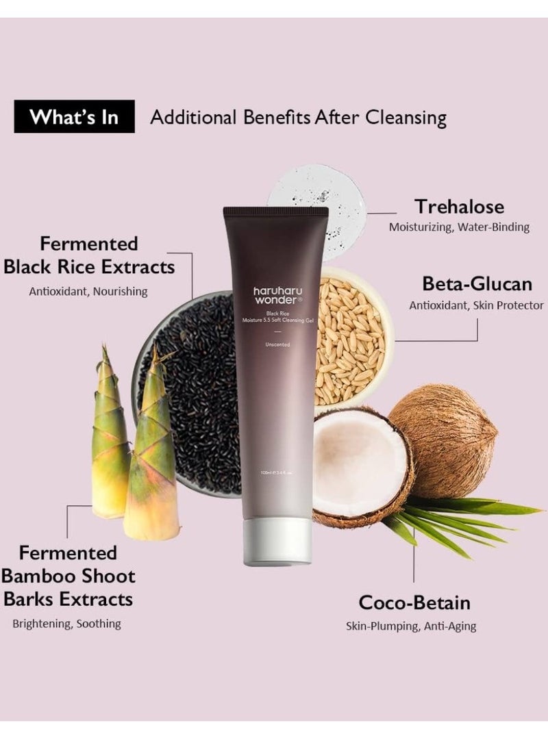 HARUHARU Wonder Black Rice Moisture 5.5 Soft Cleansing Gel 100ml Fermented Black Rice Face Wash Foam Cleanser - Image 4