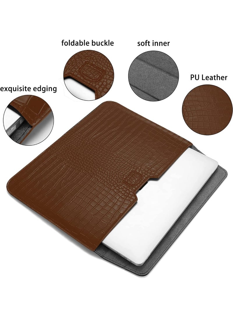 Crocodile Grain PU Leather Flap Style Case Bag Laptop Sleeve for MacBook Air 13.6 inch M3 A3113 M2 A2681 Air 13" 2018-2021 M1 A2337 A2179 A1932 Notebook Bag for Mac Pro 13 2016-2020 (Brown) - Image 4