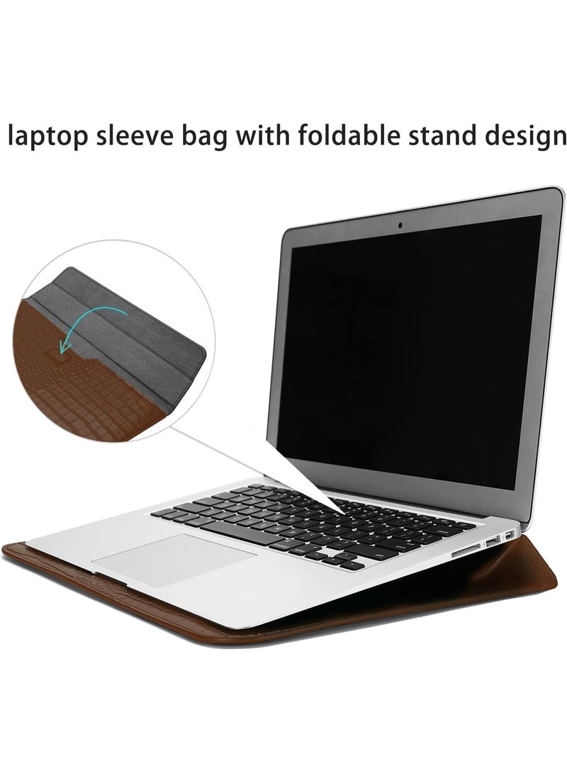 Crocodile Grain PU Leather Flap Style Case Bag Laptop Sleeve for MacBook Air 13.6 inch M3 A3113 M2 A2681 Air 13" 2018-2021 M1 A2337 A2179 A1932 Notebook Bag for Mac Pro 13 2016-2020 (Brown) - Image 2
