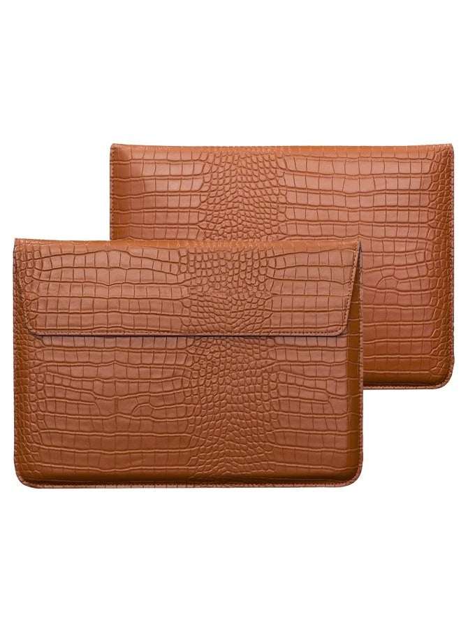 Crocodile Grain PU Leather Flap Style Case Bag Laptop Sleeve for MacBook Air 13.6 inch M3 A3113 M2 A2681 Air 13" 2018-2021 M1 A2337 A2179 A1932 Notebook Bag for Mac Pro 13 2016-2020 (Brown) - Image 1
